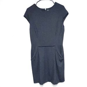 Lafayette 148 Sheath Knit Dress Charcoal Pockets Cap Sleeves Stretch Womens 10